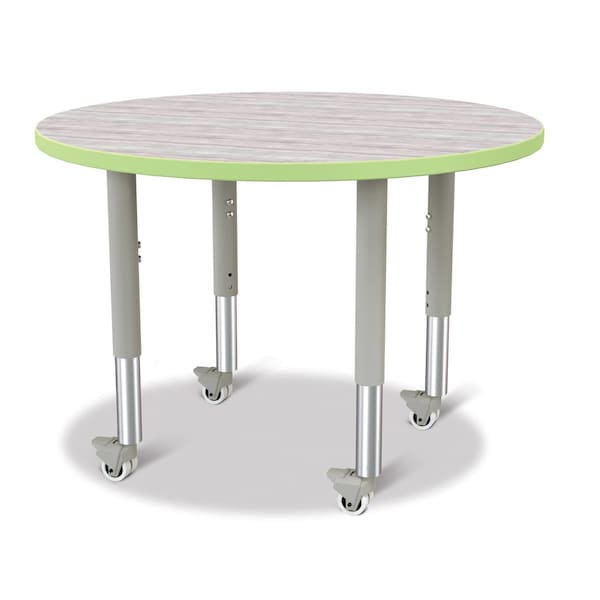 Jonti-Craft Berries Round Activity Table, 36 in. Diameter, Mobile, Driftwood Gray/Key Lime/Gray 6488JCM451 - main